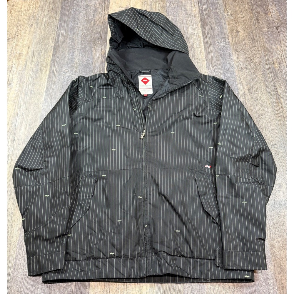 Foursquare Outerwear Snowboard Jacket Mens Small Black Neon Green Pinstripe